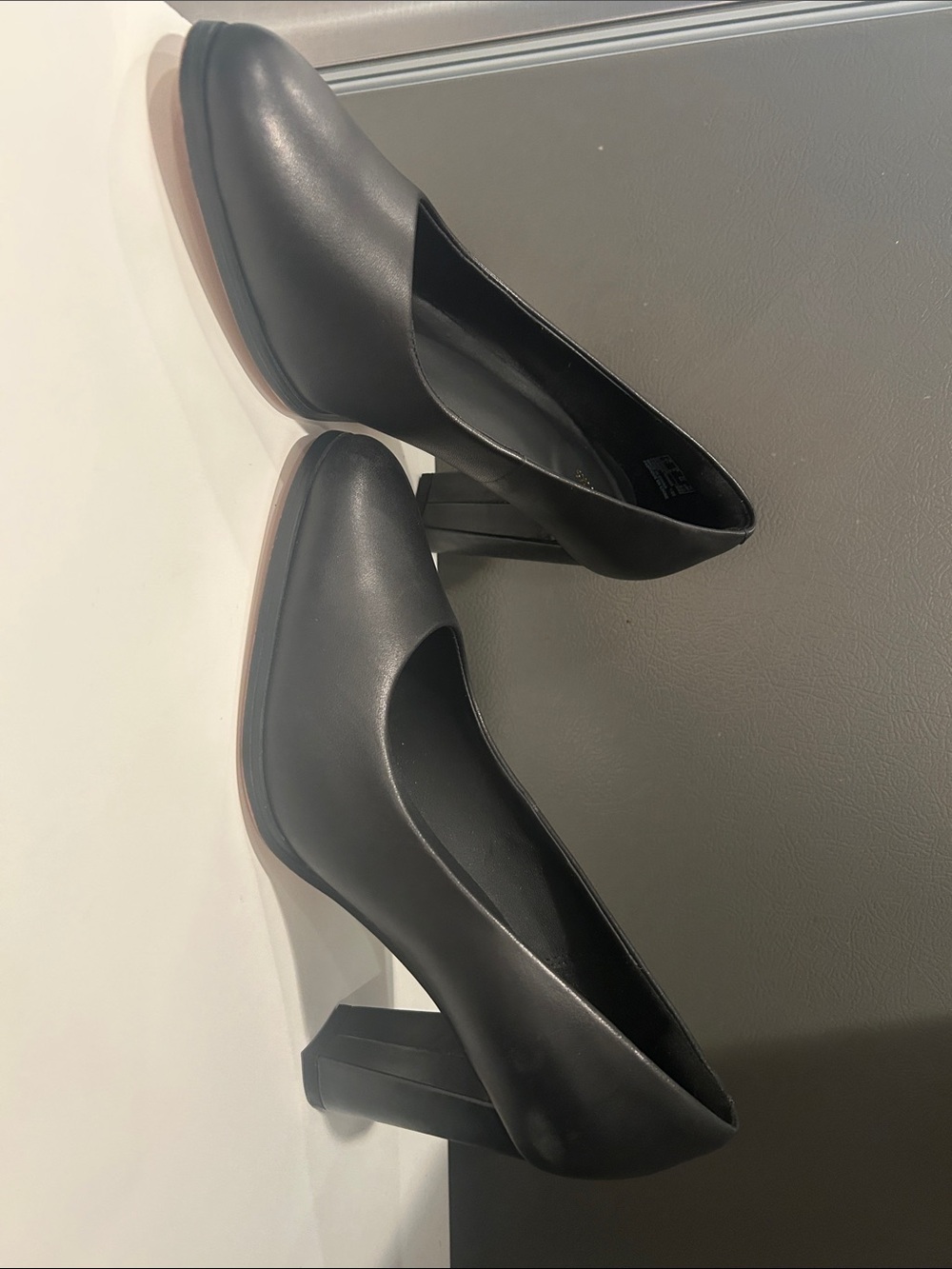 NEW NO BOX 9 WIDE CLARKS Kaylin Cara Black Leather Work Block Heel‎ Court Shoes